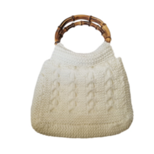 Vintage Acrylic Crochet Bamboo Stiff Handle Handbag White